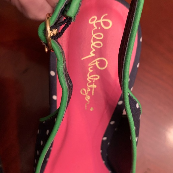 Lilly Pulitzer Navy and Green Polka Dot Wedge Heel - Picture 4 of 6